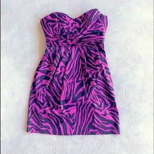 Alyn Paige vintage purple black neon Y2K animal print strapless dress